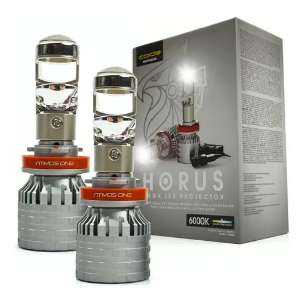 KIT SUPER LED COM MINI RETROPROJETOR H11 H9 H16 H8 CODE HORUS